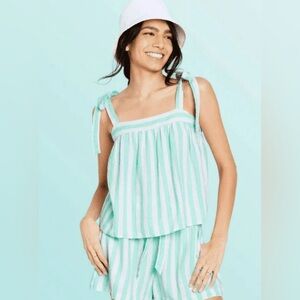 Stoney Clover Lane x Target Mint Green Striped Linen Tank Top‎ - Size M